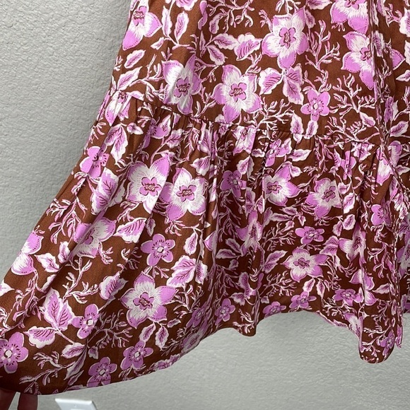 New Jason Wu One Shoulder Puff Sleeve Floral Belted Mini Dress Pink Tan XS - Picture 5 of 13